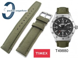 Pasek Timex T49880 skórzano - materiałowy w kolorze zielonym 20mm