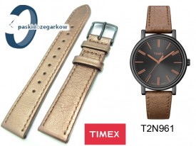 Pasek do zegarka Timex T2N961 skórzany, brazowo-złoty 18 mm