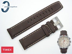 Pasek do zegarka Timex T2P287 22mm skórzany brązowy z białym przeszyciem