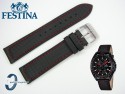 Pasek do Festina F16847 skórzany czarny czerwone przeszycie 21 mm