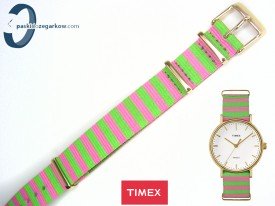Pasek Timex TW2P91800 parciany 18 mm jednoczęściowy różowo-zielony