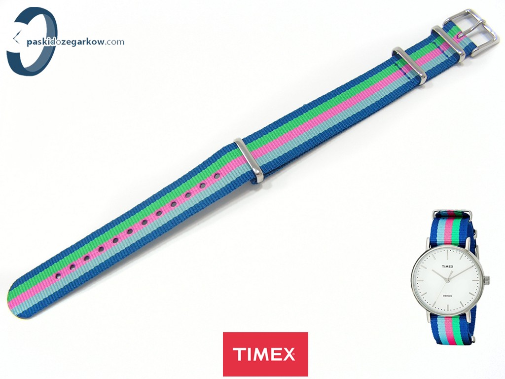 Pasek Timex TW2P91700 parciany jednocz ciowy 18 mm granatowo niebiesko zielono ro owy paskidozegarkow