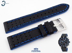 Pasek Festina F20377 skórzany czarno-niebieski 22 mm