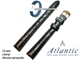 Pasek Atlantic 12mm - Czarny - Sprzączka w kolorze złotym