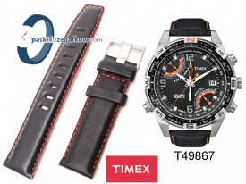  Pasek Timex do modelu T49867 skórzany czarny z pomarańczowym przeszyciem 20 mm