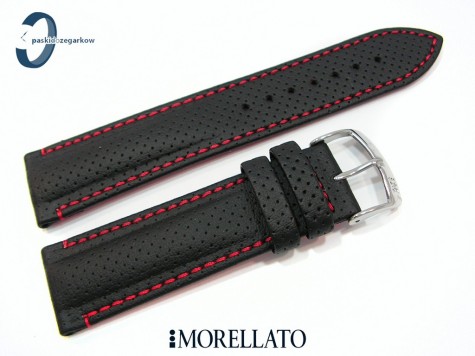 Pasek Morellato RACE czarny skórzany czerwone przeszycie 24 mm