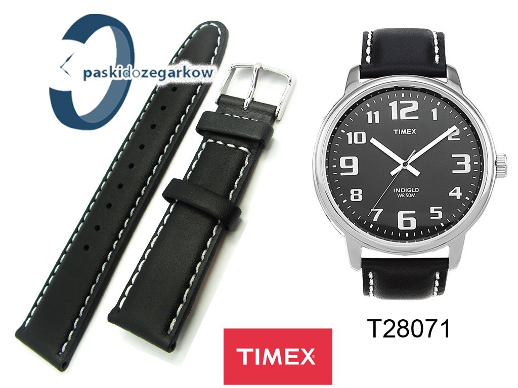 Pasek Timex skorzany 20mm czarny z bia ym przeszyciem T28071 paskidozegarkow