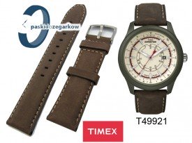 Pasek Timex - skórzany nubuk, brązowy - 22mm - T49921