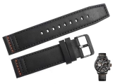 Oryginalny czarny pasek skórzany z pomarańczowymi przeszyciami do zegarka Tommy Hilfiger 1791136 szerokość 22 mm