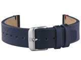 Srebrna matowa klamra ze stali nierdzewnej z logo Tommy Hilfiger przy granatowym pasku skórzanym 20 mm.
