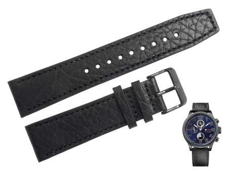 Oryginalny czarny pasek ze skóry naturalnej z fakturą do zegarka Tommy Hilfiger 1791241 o szerokości 22 mm.