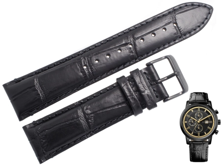 Oryginalny czarny pasek ze skóry naturalnej z tłoczeniem aligatora do zegarka Tommy Hilfiger 1791245 o szerokości 22 mm.