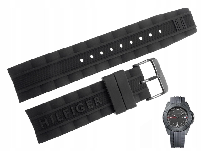 Oryginalny czarny pasek silikonowy profilowany z napisem Hilfiger do zegarka Tommy Hilfiger 1791042.