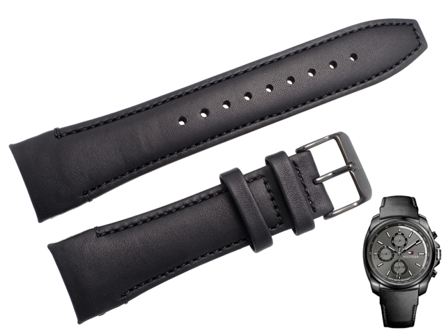 Oryginalny czarny pasek z gładkiej skóry naturalnej do zegarka Tommy Hilfiger 1791078 o szerokości 22 mm.