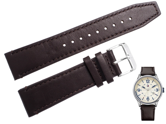 Oryginalny brązowy pasek z gładkiej skóry naturalnej do zegarka Tommy Hilfiger 1791102 o szerokości 22 mm.