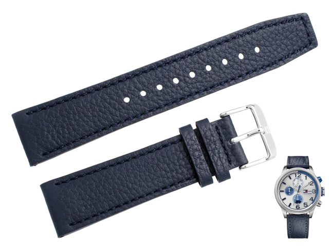 Oryginalny granatowy pasek ze skóry naturalnej z fakturą do zegarka Tommy Hilfiger 1791240 o szerokości 22 mm.