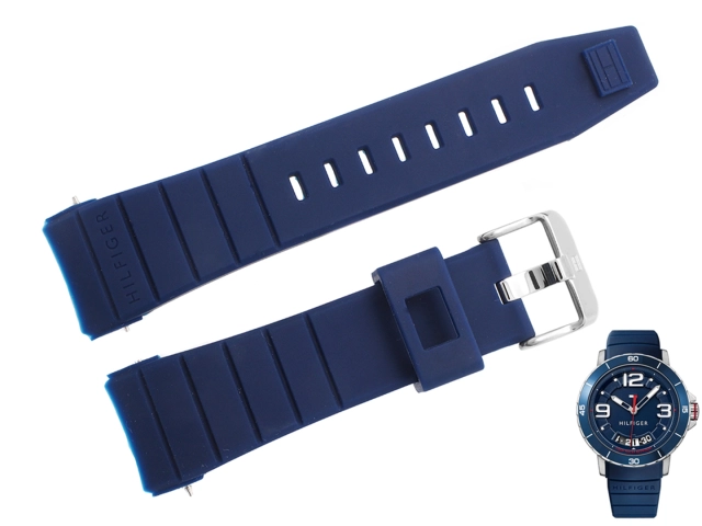Oryginalny granatowy pasek silikonowy profilowany z napisem Hilfiger do zegarka Tommy Hilfiger 1791250